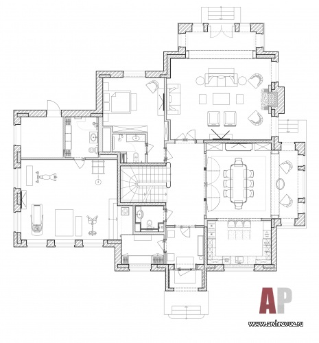 План первого этажа двухэтажного дома в КП «Лесной Пейзаж 2». Общая площадь: 650 кв. 