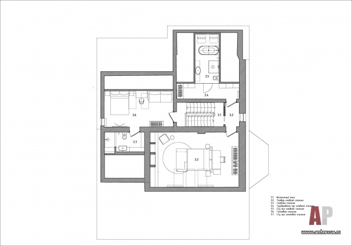 План мансардного этажа дома с мансардой. Общая площадь – 550 кв. м.
