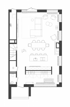 План первого этажа четырехэтажного таунхауса в клубном поселке. Общая площадь - 278 кв. м.