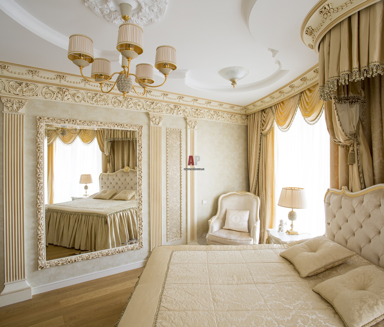 потолки в спальне в стиле барокко