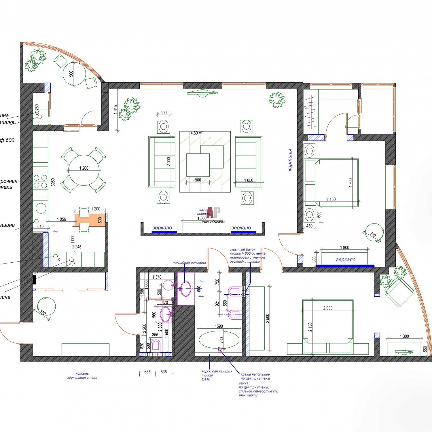 Обмерный план 3-х комнатной квартиры