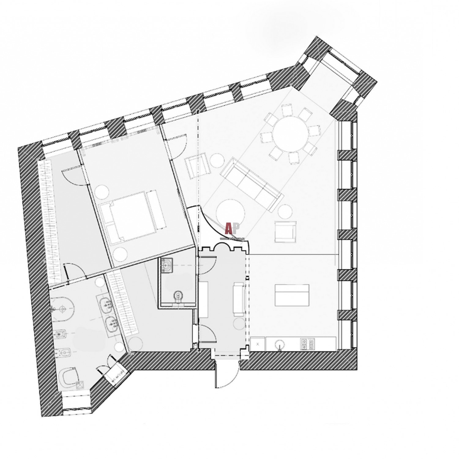 Планировка угловой комнаты Планировка большой 2-х комнатной угловой квартиры в историческом здании центра М