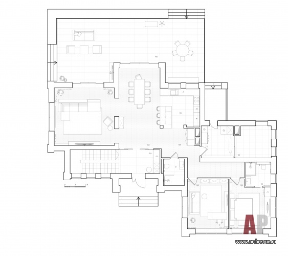 План первого этажа двухэтажного дома семейного дома. Общая площадь – 350 кв. м.