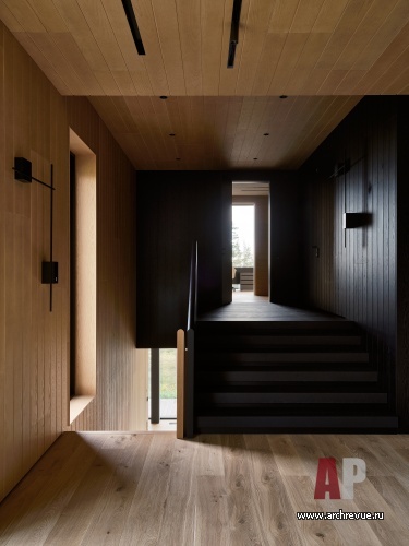 Фото интерьера лестничного холла деревянного дома в современном стиле