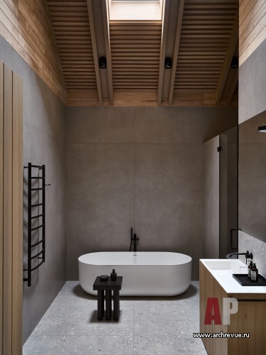 Фото интерьера ванной деревянного дома в современном стиле