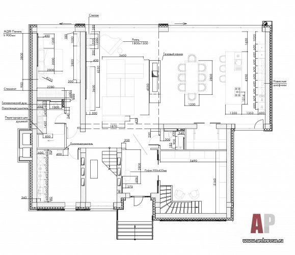 План первого этажа двухэтажного дома на Истре. Общая площадь – 426 кв. м.